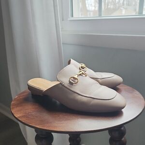 Quince Taupe Leather Backless Horsebit Mules